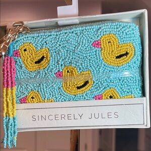 Sincerely Jules Beaded Duck Coin Purse - Blue and Yellow NWT